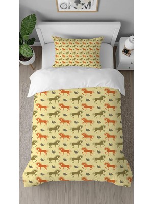 Greendecor At Desenli Dijital Baskılı Tasarım Özel Tasarım Çarşafsız Şık Çocuk Nevresim Takımı