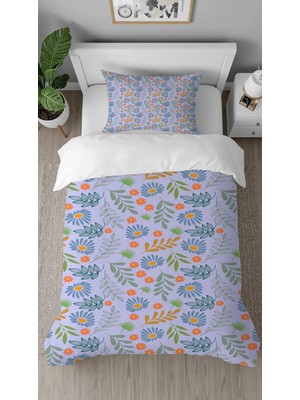 Greendecor Papatya Çiçek Yaprak Renkli Desenli Tasarımlı Dijital Baskılı Özel Tasarım Çarşafsız Nevresim Takımı