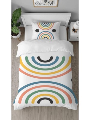 Greendecor Gökkuşağı Renkli Desenli Tasarımlı Dijital Baskılı Özel Tasarım Çarşafsız Şık Çocuk Nevresim Takımı