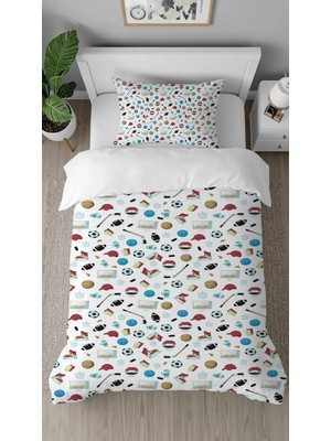 Greendecor Top Hokey Desenli Tasarımlı Dijital Baskılı Özel Tasarım Çarşafsız Şık Çocuk Nevresim Takımı