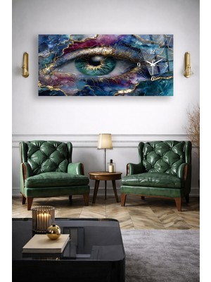Olinpa Kırılmaz Cam Duvar Saati , Hem Tablo Hem Saat Renkli Mavi Göz Canlı Tasarım Ev Ofis Hediyesi