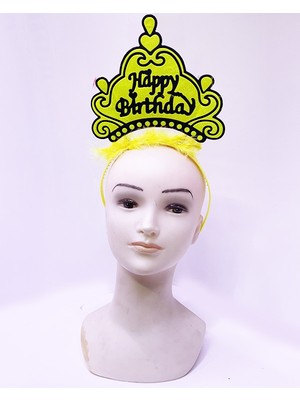 Urfakent Happy Birthday Neon Sarı Renk Doğum Günü Tacı 24X15 cm