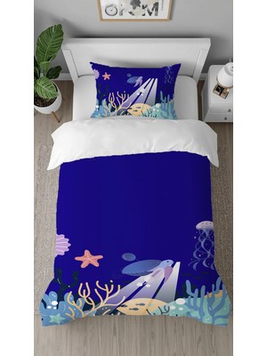 Greendecor Deniz Yıldızı Balık Desenli Tasarımlı Dijital Baskılı Özel Tasarım Çarşafsız Çocuk Nevresim Takımı