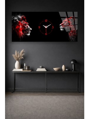 Olinpa Kırılmaz Cam Duvar Saati , Hem Tablo Hem Saat Aslan Kırmızı Tasarım Ev Ofis Hediyesi