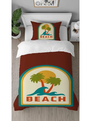 Greendecor Palmiye Beach Plaj Desenli Renkli Tasarımlı Dijital Baskılı Özel Tasarım Çarşafsız Nevresim Takımı