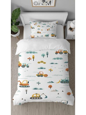 Greendecor Araba Kepçe Desenli Tasarımlı Dijital Baskılı Özel Tasarım Çarşafsız Çocuk Şık Nevresim Takımı