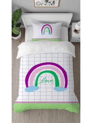 Greendecor Gökkuşağı Renkli Desenli Tasarımlı Dijital Baskılı Özel Tasarım Çarşafsız Şık Çocuk Nevresim Takımı