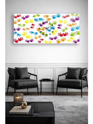 Olinpa Kırılmaz Cam Duvar Saati , Hem Tablo Hem Saat Renkli El Izi Çocuk Tasarım Ev Ofis Hediyesi