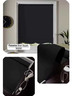 YS Perde Tasarım Panama Mat Keten Ekstra Kalın Lüx Güneşlik Stor Perde, Alüminyum Kasalı Yüksek Kaliteli - Siyah PNM/SYHW5120