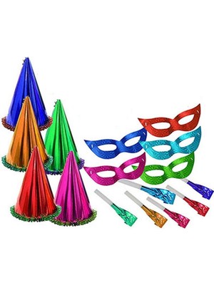 Oktay Sesal 8 Adet Renkli Yılbaşı Parti Seti Kotyon Set Yılbaşı Şapkası Yılbaşı Düdüğü Yılbaşı Maskesi