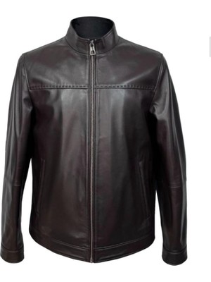 Erkek Kahverengi Hakim Yaka Deri Mont Ceket 8608