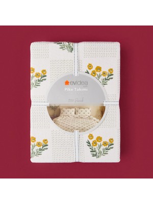 Matmel Soft Folky Çift Kişilik Pike Takımı - Beyaz / Sarı