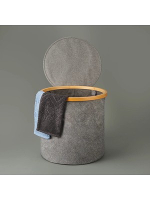 Arow Kapaklı Katlanabilir Yuvarlak Çamaşır Sepeti - Gri - 50 Lt