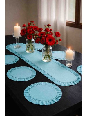 Ayzen Home Fırfırlı Runner ve Supla Takımı (6 Adet ve 8 Adet Seceneklı)