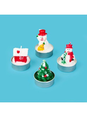 Matmel 4'lü Snowman Tealight Mum - Renkli - 10 cm