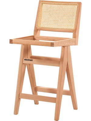 Masifart Paciano Hasırlı Luna Kolsuz Bar Sandalyesi Cilasız Ham