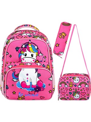 Roxy Lisanslı Unicorn 3'lü Set Ilkokul Çantası, Termal Beslenme Çantası ve Kalem Kutusu Seti