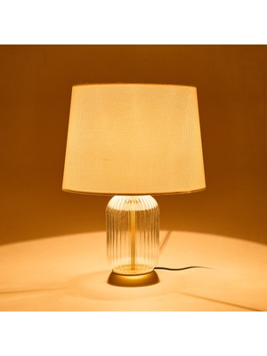 Matmel Lighting Gold Metal Detaylı Kumaş Başlıklı Cam Ayaklı Abajur - Bej - 52 cm