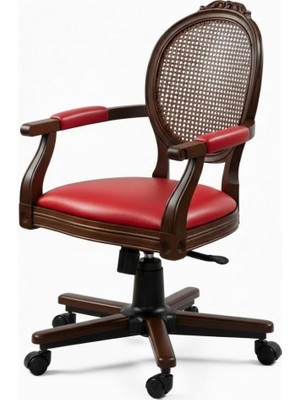 Masifart Katerina Hasırlı Madalyon Oymalı Döner Koltuk