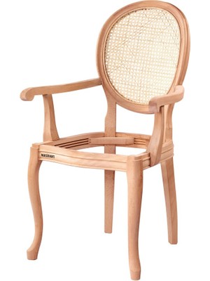 Masifart Lauren Hasırlı Madalyon Kollu Sandalye Cilasız Ham