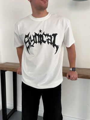 Glam Love Erkek Bisiklet Yaka Ön Baskılı Kısa Kollu Tişört Streetwear Günlük Basic Pamuklu T-Shirt - Beyaz