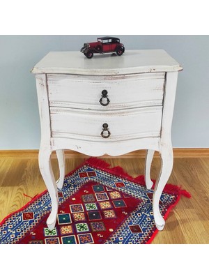 Masifart Paris Komodin Beyaz Eskitme Çekmeceli Telefonluk