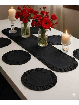 Ayzen Home Duck Kumastan Fırfırlı Runner ve Fırfırlı Supla Takımı 6 Olı ve 8 Li Secenekli