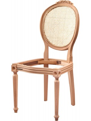 Masifart Bellat Hasırlı Tornalı Oymalı Sandalye Cilasız Ham