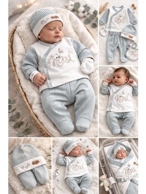 Lino Baby 5'li Kutulu %100 Pamuk Yeni Doğan Erkek Bebek Hastane Çıkışı