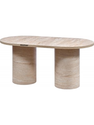 Masifart Yuhtı Yapay Traverten 180 Lik Oval Silindir Masa