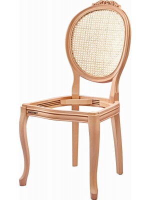 Masifart Marcell Hasırlı Madalyon Oymalı Sandalye Cilasız Ham