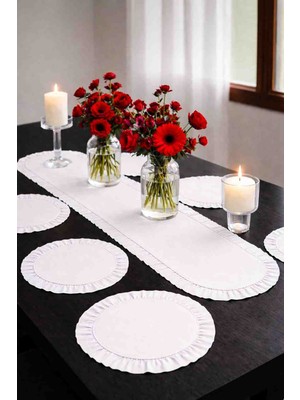 Ayzen Home Duck Kumastan Fırfırlı Runner ve Fırfırlı Supla Takımı 6 Olı ve 8 Li Secenekli