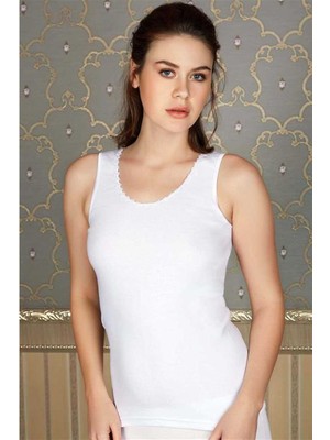 byasafkids Kadın Pamuklu Ribana Yakası Çiçek Işlemeli Geniş Askılı Atlet (8552)