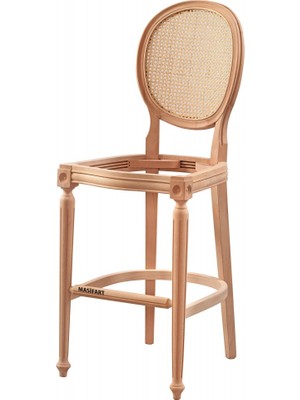 Masifart Alidia Hasırlı Tornalı Bar Sandalyesi Cilasız Ham