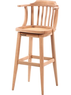 Masifart Faxon Dönerli Bar Sandalyesi Cilasız Ham