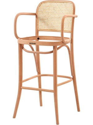 Masifart Alidah Hasırlı Petek Kollu Döşemeli Bar Sandalyesi Cilasız Ham