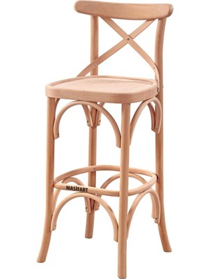 Masifart Apolinar Tonet Çapraz Bar Sandalyesi Cilasız Ham