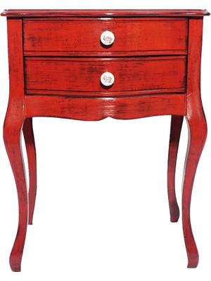 Masifart Paris Kırmızı Eskitme Komodin Çekmeceli Telefonluk