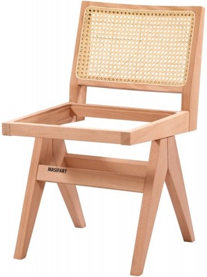 Masifart Gilliana Hasırlı Kolsuz Luna Sandalye Cilasız Ham