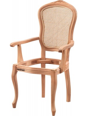 Masifart Lamaor Hasırlı Italyan Oymalı Kollu Sandalye Cilasız Ham