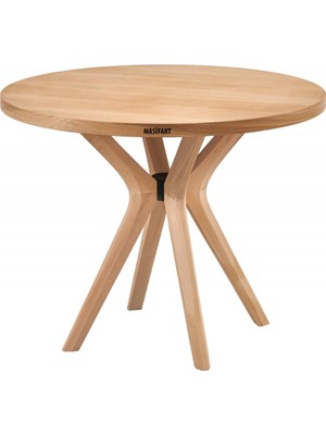 Masifart Alirio 120 Lik Meşe Poli (4 Lü) Yuvarlak Masa Cilasız Ham