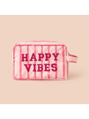 Simple Living Happy Vibes Kozmetik Çantası - Pembe - 21X12X8 cm