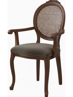 Masifart Myrra Hasırlı Madalyon Oymalı Kollu Sandalye