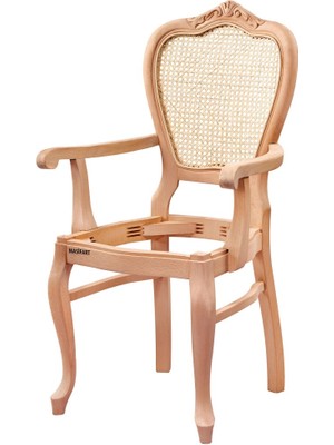 Masifart Aralia Hasırlı Klasik Oymalı Kollu Sandalye Cilasız Ham