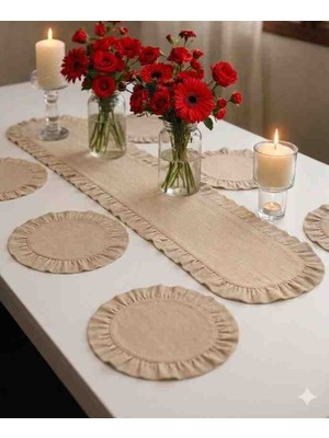 Ayzen Home Duck Kumastan Fırfırlı Runner ve Fırfırlı Supla Takımı 6 Olı ve 8 Li Secenekli