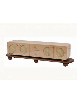 Masifart Culina Hasırlı Çekmeceli Yuvarlak Tv Ünitesi