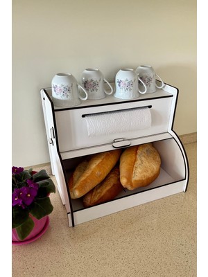 Feyza Design Ahşap Ekmek Kutusu ve Baharatlık, Sürgülü Kapaklı Ekmek Sepeti