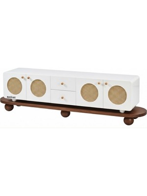 Masifart Culina Hasırlı Çekmeceli Yuvarlak Tv Ünitesi