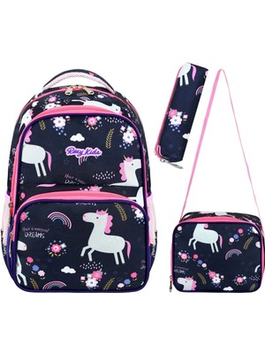 Roxy Lisanslı Unicorn Desenli Ilkokul Çantası,beslenme Çantası ve Kalem Kutusu Seti