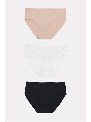 Aria's Closet Arias Closet Büyük Beden Pamuklu Siyah Beyaz Ten Rengi 3'lü Külot